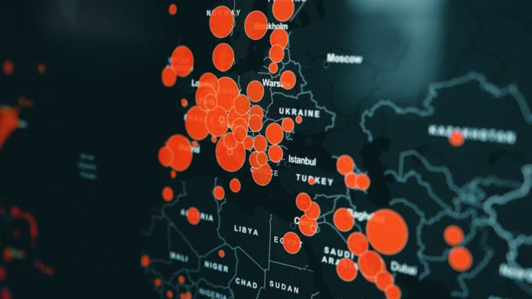 ilustration map with red circles showing affected areas