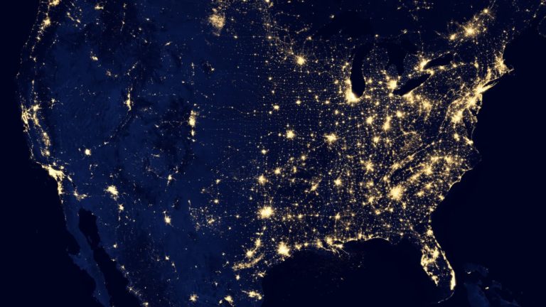 satelite night view of North America